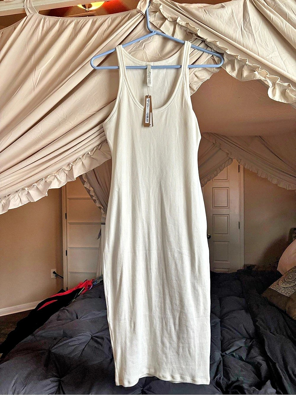 SKIMS Cotton Rib Tank Midi Dress White Medium